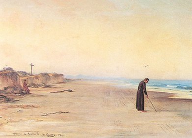 Padre Anchieta escreve o Poema à Virgem nas areias de Iperoig - Tela de Benedicto Calixto.
